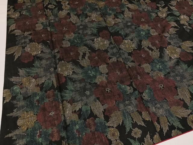 平和屋着物●本場大島紬　一元7マルキ　草花文　正絹　逸品　AABH2041ph 平和屋着物○本場大島紬 一元7マルキ 草花文 正絹 逸品 AABH2041ph