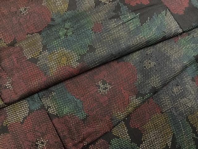 平和屋着物●本場大島紬　一元7マルキ　草花文　正絹　逸品　AABH2041ph 平和屋着物○本場大島紬 一元7マルキ 草花文 正絹 逸品 AABH2041ph