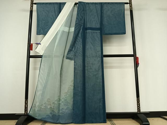 平和屋着物▽訪問着 無双 紗袷 紗×紗 手描き 松文 暈し染め 正絹 逸品