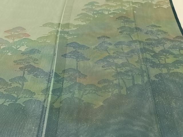 平和屋着物▽訪問着 無双 紗袷 紗×紗 手描き 松文 暈し染め 正絹 逸品