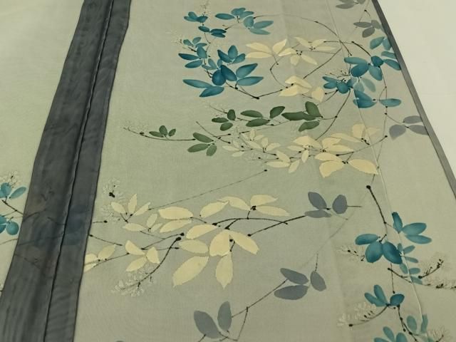 平和屋着物▽訪問着　無双　紗袷　紗×紗　手描き　枝花文　正絹　逸品　AABH2192jh 平和屋着物▽訪問着 無双 紗袷 紗×紗 手描き 枝花文 正絹 逸品