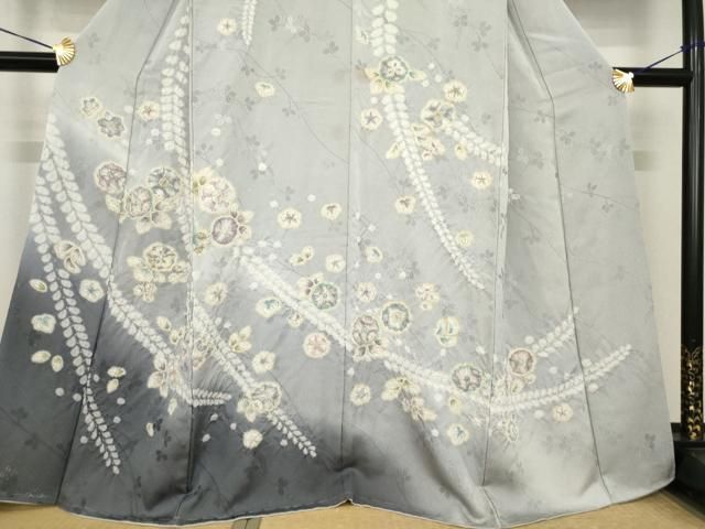 平和屋着物○訪問着 辻が花 絞り 舞花文 暈し染 銀糸 正絹 逸品