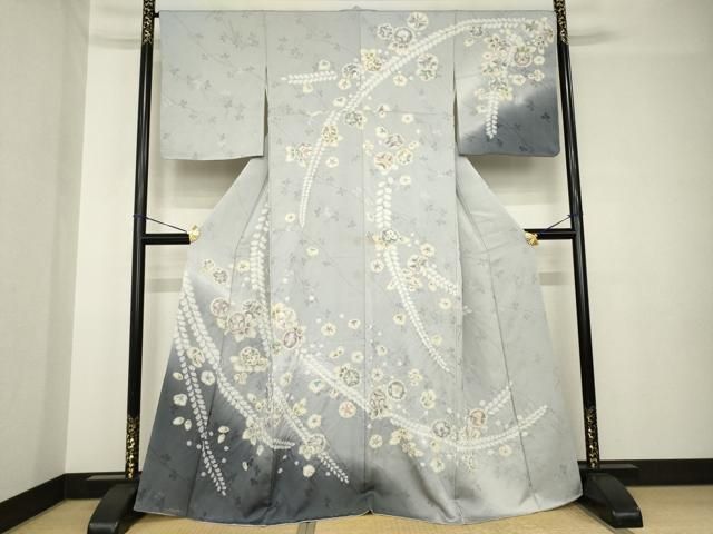 平和屋着物●訪問着　辻が花　絞り　舞花文　暈し染　銀糸　正絹　逸品　AABH4255ck 平和屋着物○訪問着 辻が花 絞り 舞花文 暈し染 銀糸 正絹 逸品