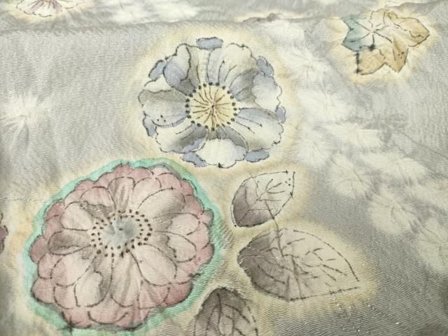 平和屋着物●訪問着　辻が花　絞り　舞花文　暈し染　銀糸　正絹　逸品　AABH4255ck 平和屋着物○訪問着 作家物 孝美 辻が花 舞花文 正絹 逸品 AABF3610ck