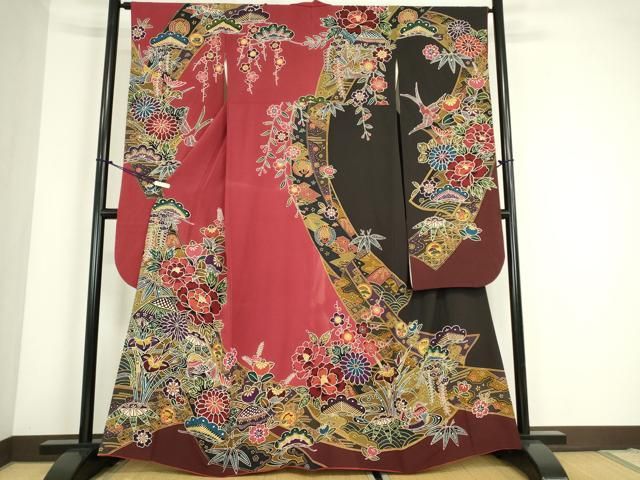 平和屋着物●豪華振袖　型染　鴛鴦花文　京都きもの友禅扱い　正絹　逸品　DABC3771az 平和屋着物○豪華振袖 型染 鴛鴦花文 京都きもの友禅扱い 正絹 逸品