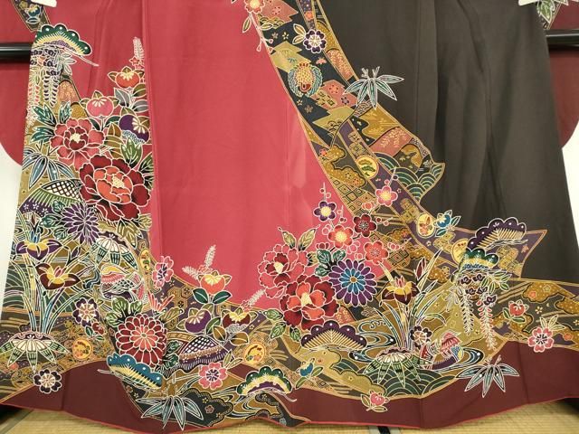 平和屋着物●豪華振袖　型染　鴛鴦花文　京都きもの友禅扱い　正絹　逸品　DABC3771az 平和屋着物○豪華振袖 型染 鴛鴦花文 京都きもの友禅扱い 正絹 逸品