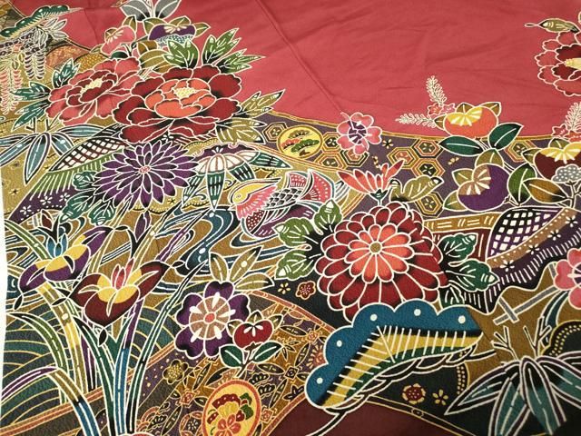 平和屋着物●豪華振袖　型染　鴛鴦花文　京都きもの友禅扱い　正絹　逸品　DABC3771az 平和屋着物○豪華振袖 型染 鴛鴦花文 京都きもの友禅扱い 正絹 逸品