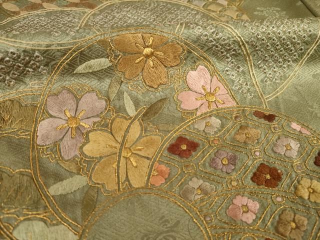 平和屋着物●訪問着　総刺繍　ねじ梅　金糸　正絹　逸品　AABH4265ck 平和屋着物○訪問着 総刺繍 ねじ梅 金糸 正絹 逸品 AABH4265ckの通販