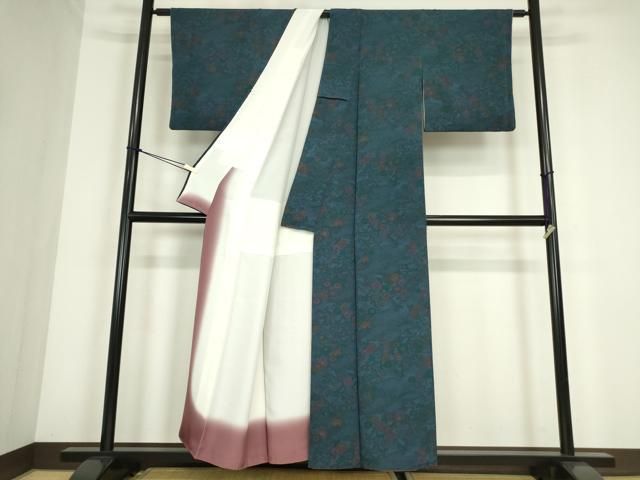 平和屋着物●上質な小紋　型染　茶屋辻風景花文　鬼しぼ縮緬　正絹　逸品　DABC3774az 平和屋着物○上質な小紋 型染 茶屋辻風景花文 鬼しぼ縮緬 正絹 逸品