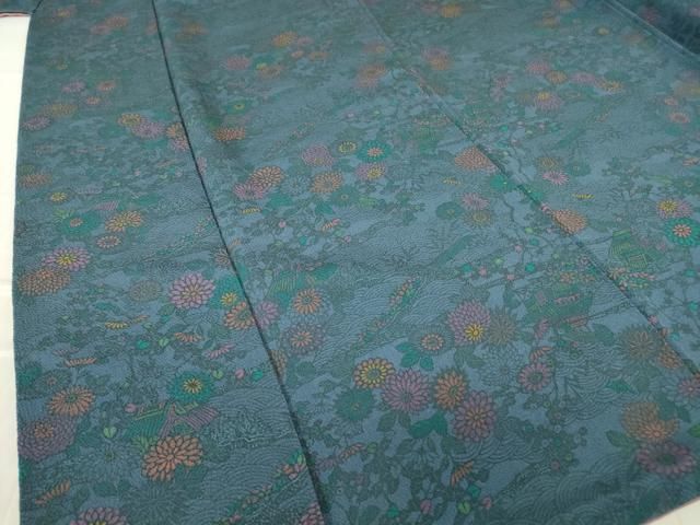 平和屋着物○上質な小紋 型染 茶屋辻風景花文 鬼しぼ縮緬 正絹 逸品