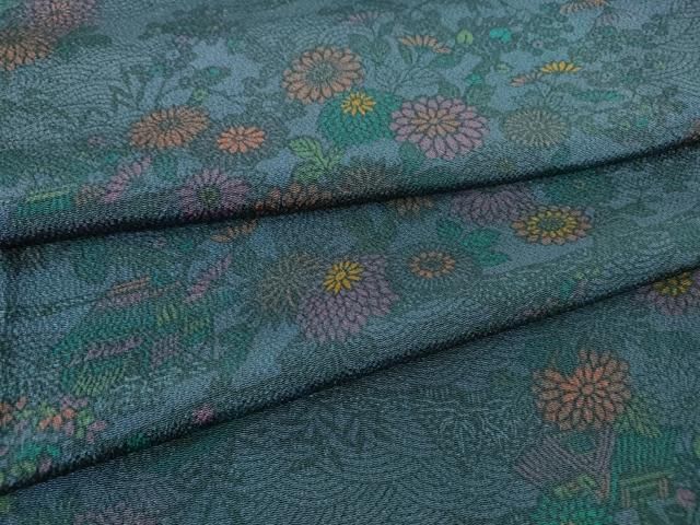 平和屋着物●上質な小紋　型染　茶屋辻風景花文　鬼しぼ縮緬　正絹　逸品　DABC3774az 平和屋着物○上質な小紋 型染 茶屋辻風景花文 鬼しぼ縮緬 正絹 逸品