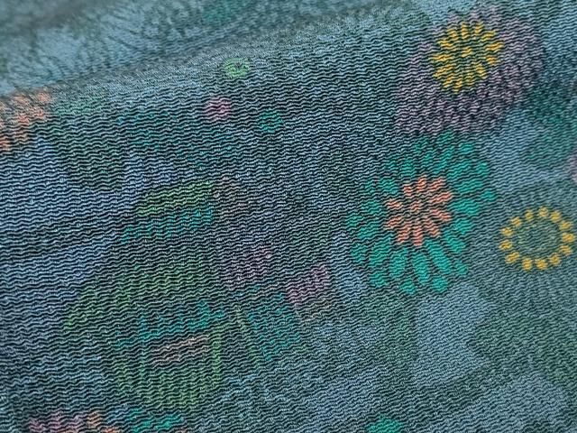 平和屋着物○上質な小紋 型染 茶屋辻風景花文 鬼しぼ縮緬 正絹 逸品