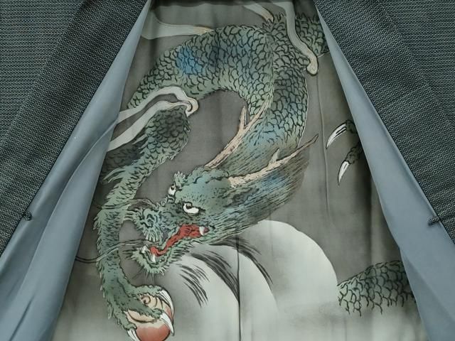 平和屋着物●男性　本場大島紬　アンサンブル　100亀甲　総詰め　羽裏：龍　正絹　逸品　CABE2405yc 平和屋着物○男性 本場大島紬 アンサンブル 100亀甲 総詰め 羽裏：龍