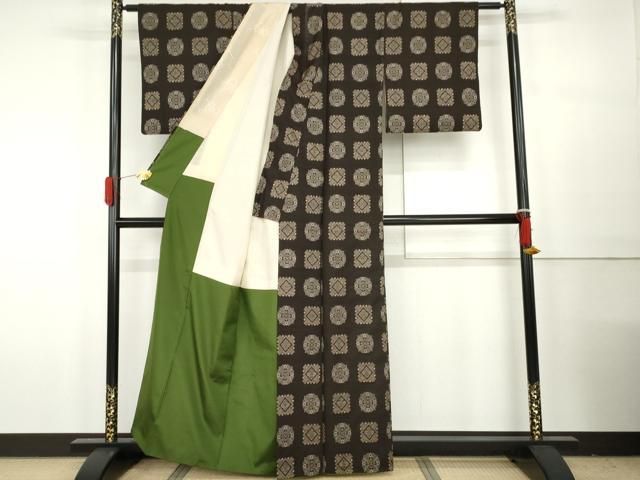 平和屋着物○本場大島紬 龍郷絣 道行コートセット 花格子 正絹 逸品