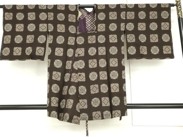 平和屋着物●本場大島紬　龍郷絣　道行コートセット　花格子　正絹　逸品　AABH3639cs 平和屋着物○本場大島紬 龍郷絣 道行コートセット 花格子 正絹 逸品