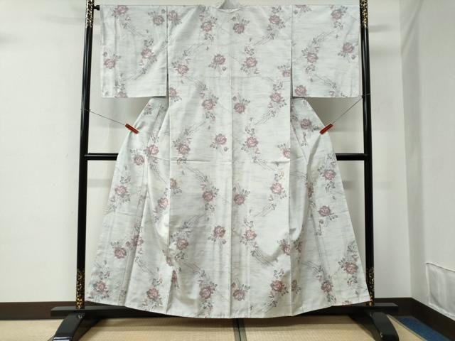 平和屋着物○本場大島紬 白大島 総絣 薔薇 正絹 逸品 未使用