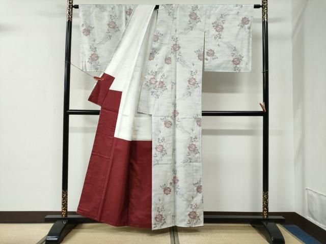平和屋着物○本場大島紬 白大島 総絣 薔薇 正絹 逸品 未使用