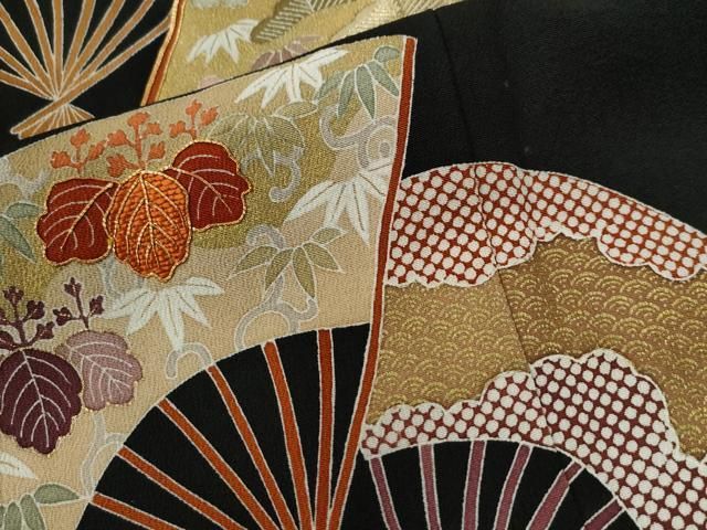 平和屋着物○創業460年・千總 黒留袖 駒刺繍 扇面飛鶴宝尽くし花唐草文