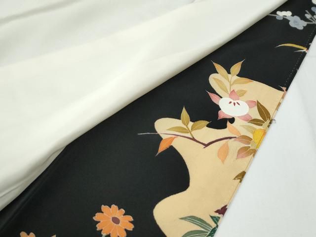平和屋着物●豪華黒留袖　友禅　作家物　乱菊松竹梅花文　反端付き　正絹　逸品　CABE2577yc 平和屋着物○豪華黒留袖 友禅 作家物 乱菊松竹梅花文 反端付き 正絹