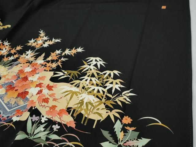 平和屋着物○豪華黒留袖 友禅 作家物 乱菊松竹梅花文 反端付き 正絹