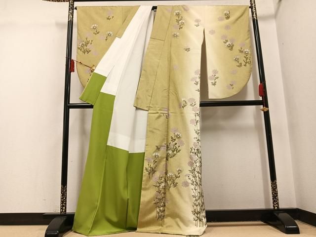 平和屋着物●小振袖　二尺袖・長襦袢(袷)セット　本場大島紬　染大島　枝花文　暈し染め　金彩　正絹　逸品　AABH4066ph 平和屋着物○小振袖 二尺袖・長襦袢(袷)セット 本場大島紬 染大島 枝花