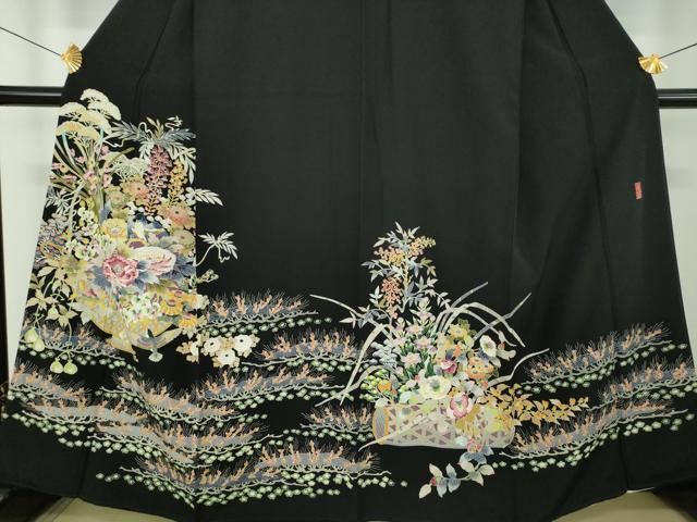 平和屋着物○本加賀友禅作家 木村喜博 黒留袖 飾花鳥文 正絹 逸品