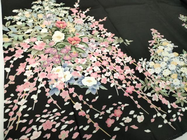 平和屋着物○豪華黒留袖 友禅 作家物 草花文 正絹 逸品 DABD1844ps