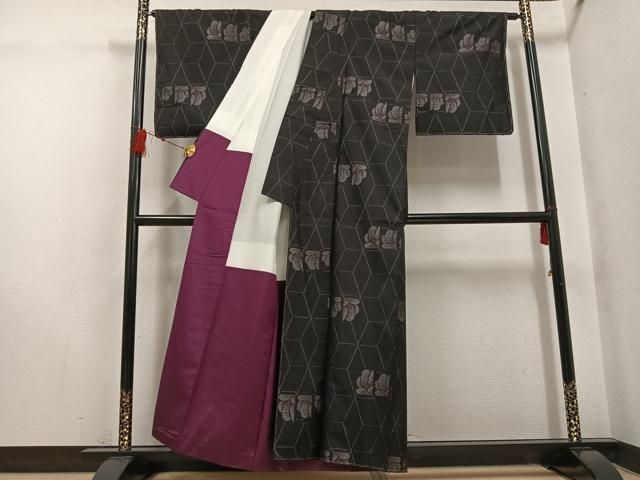 平和屋着物○本場大島紬 舞花文 堀之内織物謹製 証紙付き 正絹 逸品 未