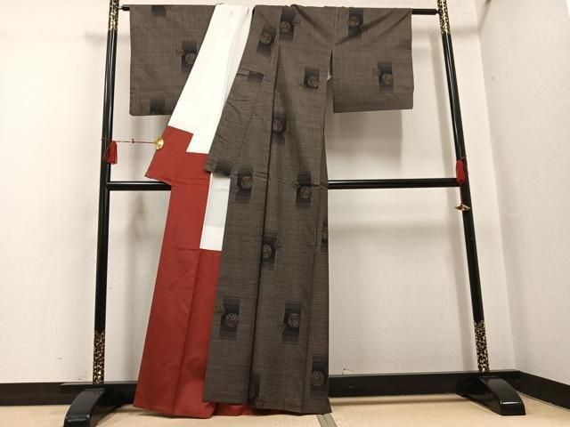 平和屋着物○本場大島紬 カタス7マルキ 花丸文 正絹 逸品 AABH4177ph