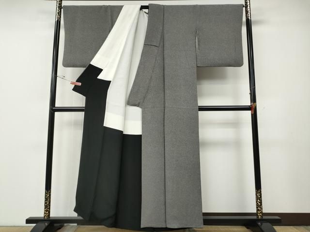 平和屋着物○江戸小紋 作家物 草木染 鮫小紋柄 黒地 鬼しぼ縮緬 正絹