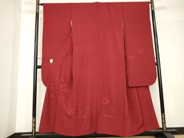 平和屋着物●豪華振袖　中国三大刺繍　汕頭刺繍　スワトウ刺繍　色無地　雪輪花鳥文　葡萄色　正絹　逸品　AABH4273ck 平和屋着物○豪華振袖 中国三大刺繍 汕頭刺繍 スワトウ刺繍 色無地