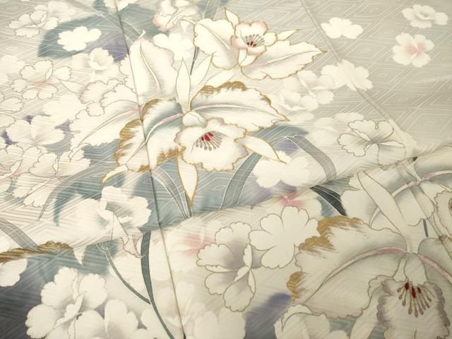 平和屋着物●豪華振袖　駒刺繍　草花文　金彩　ロング丈　正絹　逸品　AABH5775ck 平和屋着物○豪華振袖 駒刺繍 草花文 金彩 ロング丈 正絹 逸品