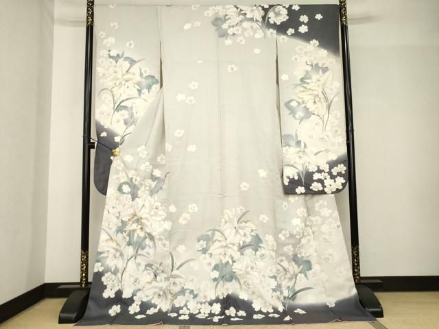 平和屋着物●豪華振袖　駒刺繍　草花文　金彩　ロング丈　正絹　逸品　AABH5775ck 平和屋着物○豪華振袖 駒刺繍 草花文 金彩 ロング丈 正絹 逸品