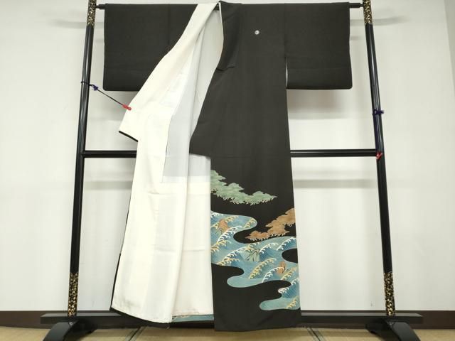 平和屋着物○創業130年 江戸染繍友禅 大彦 黒留袖 立波風景文 金彩