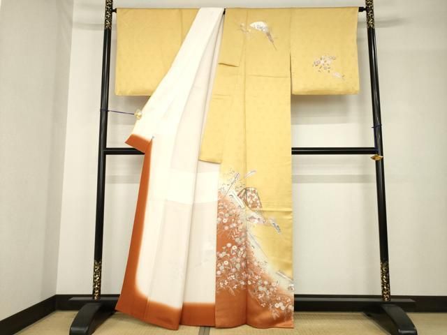 平和屋着物●訪問着　友禅　駒刺繍　扇面花蝶文　暈し染め　金彩　正絹　逸品　AABH5832ck 平和屋着物○訪問着 友禅 駒刺繍 扇面花蝶文 暈し染め 金彩 正絹 逸品