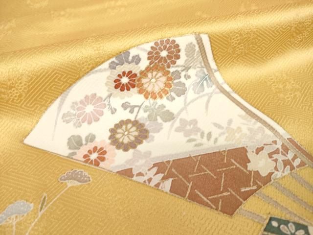 平和屋着物●訪問着　友禅　駒刺繍　扇面花蝶文　暈し染め　金彩　正絹　逸品　AABH5832ck 平和屋着物○訪問着 友禅 駒刺繍 扇面花蝶文 暈し染め 金彩 正絹 逸品