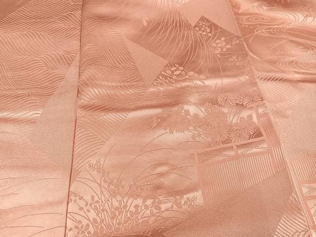 平和屋着物○豪華振袖 花蝶地紋 色無地 一斤染色 正絹 逸品 AABH4186ph