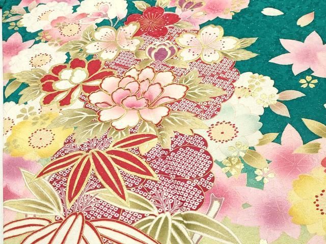 平和屋着物●豪華振袖・長襦袢セット　駒刺繍　舞花文　暈し染め　金彩　銀通し地　半衿刺繍　正絹　逸品　CABD9086gh 平和屋着物○豪華振袖・長襦袢セット 駒刺繍 舞花文 暈し染め 金彩 銀