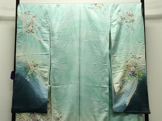 平和屋着物●豪華振袖　作家物　辻が花　絞り　暈し染め　銀通し地　仮絵羽　逸品　未使用　CABD9140gh 平和屋着物○豪華振袖 作家物 辻が花 絞り 暈し染め 銀通し地 仮絵羽