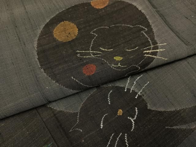 平和屋着物●西陣　宮階織物　宮繍苑　里葉　お召　訪問着　猫　宮階織物　正絹　逸品　AABH5324ph 平和屋着物○西陣 宮階織物 宮繍苑 里葉 お召 訪問着 猫 宮階織物 正絹