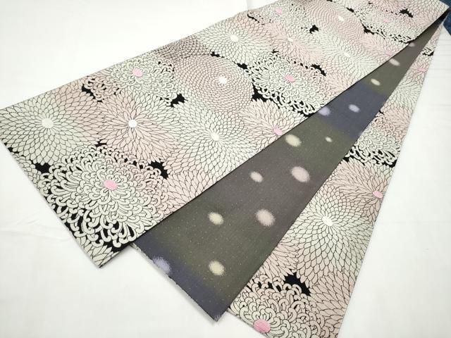 平和屋着物●京都西陣・想屋謹製　両方向　両面　全通柄袋帯　モール織　乱菊　黒地　やまと誂製　正絹　逸品　CABE8746hy 平和屋着物○京都西陣・想屋謹製 両方向 両面 全通柄袋帯 モール織