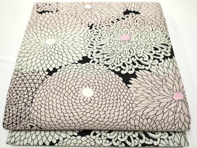 平和屋着物●京都西陣・想屋謹製　両方向　両面　全通柄袋帯　モール織　乱菊　黒地　やまと誂製　正絹　逸品　CABE8746hy 平和屋着物○京都西陣・想屋謹製 両方向 両面 全通柄袋帯 モール織