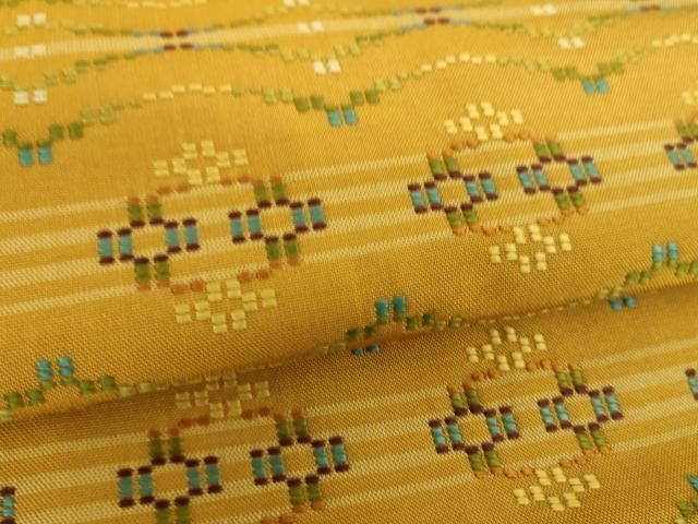 平和屋着物●九寸名古屋帯　花織　横段文　正絹　逸品　DABE5079ps 平和屋着物○九寸名古屋帯 花織 型染め 唐草間道 正絹 逸品 DAAU6953ob