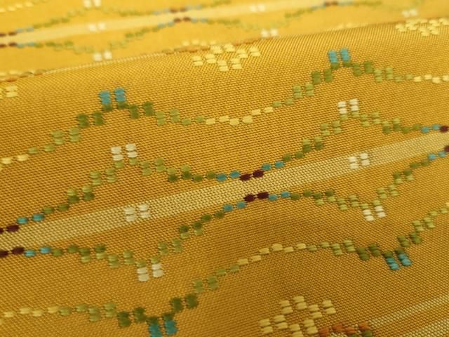 平和屋着物●九寸名古屋帯　花織　横段文　正絹　逸品　DABE5079ps 平和屋着物○九寸名古屋帯 花織 型染め 唐草間道 正絹 逸品 DAAU6953ob