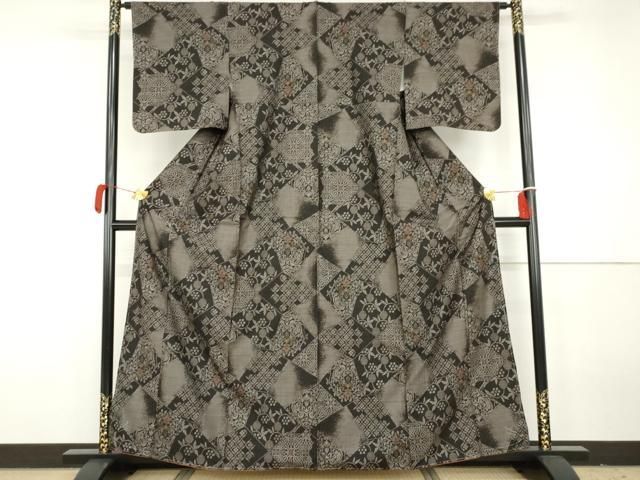 平和屋着物●本場大島紬　泥染め　カタス7マルキ　切嵌吉祥更紗花文　正絹　逸品　未使用　AABH3686cs 平和屋着物○本場大島紬 泥染め カタス7マルキ 切嵌吉祥更紗花文 正絹