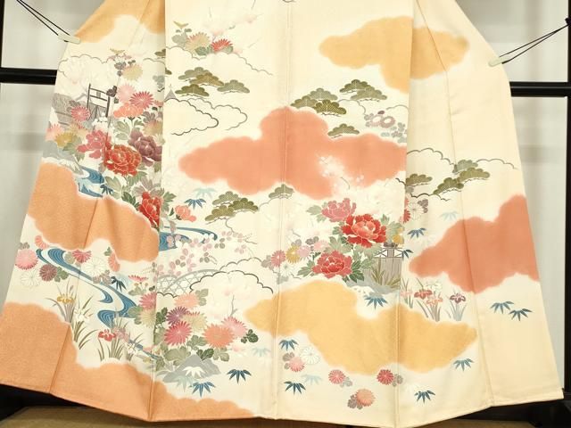 平和屋着物○訪問着 駒刺繍 流水牡丹文 金彩 正絹 逸品 DABE4029az
