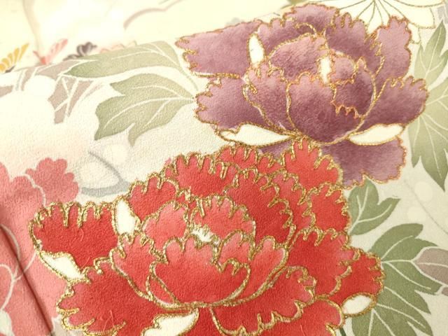 平和屋着物●訪問着　駒刺繍　流水牡丹文　金彩　正絹　逸品　DABE4029az 平和屋着物○訪問着 駒刺繍 流水牡丹文 金彩 正絹 逸品 DABE4029az