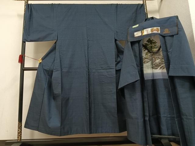平和屋着物○男性 本場大島紬 アンサンブル 100亀甲 総詰め 正絹 逸品