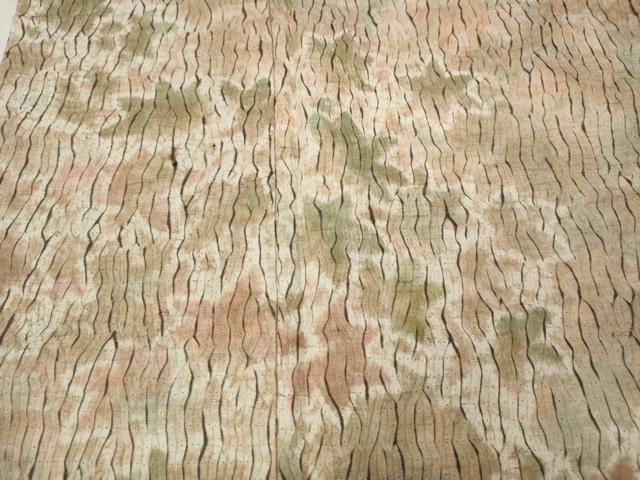 平和屋着物○訪問着 紬地 杢目絞り 枝葉文 三越扱い 正絹 逸品