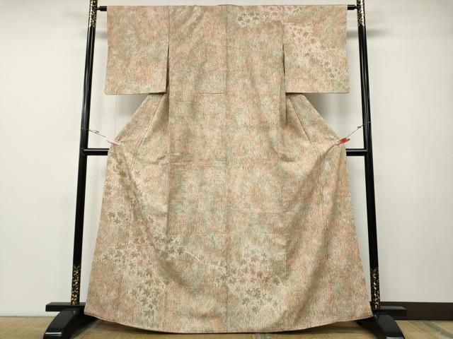 平和屋着物●訪問着　紬地　杢目絞り　枝葉文　三越扱い　正絹　逸品　CABE7146ut 平和屋着物○訪問着 紬地 杢目絞り 枝葉文 三越扱い 正絹 逸品